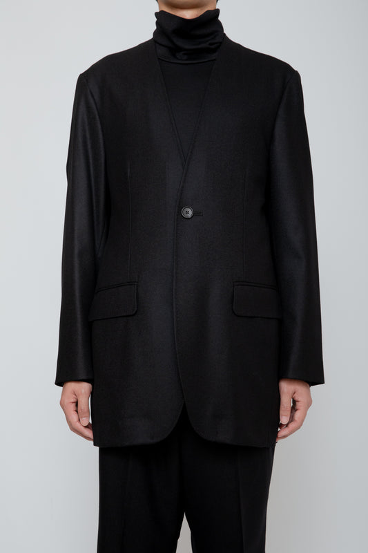 NO COLLAR LONG JACKET / BLACK