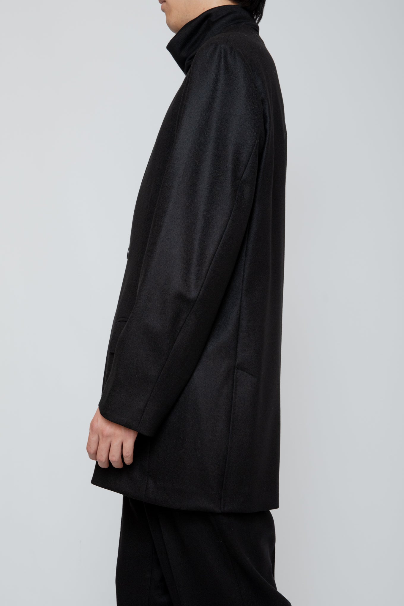 NO COLLAR LONG JACKET / BLACK