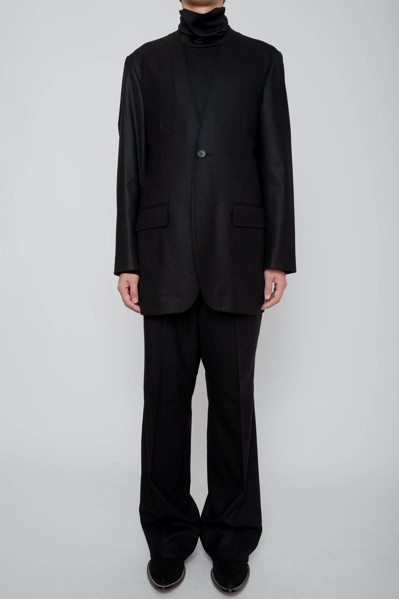 NO COLLAR LONG JACKET / BLACK