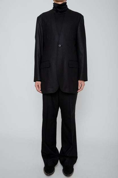 NO COLLAR LONG JACKET / BLACK