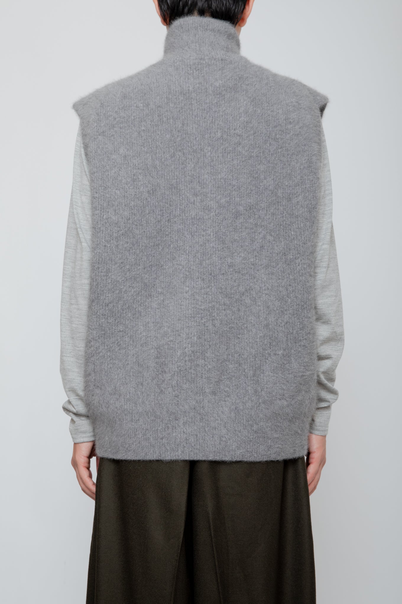 FOX CASHMERE ZIP-UP VEST / GRAY