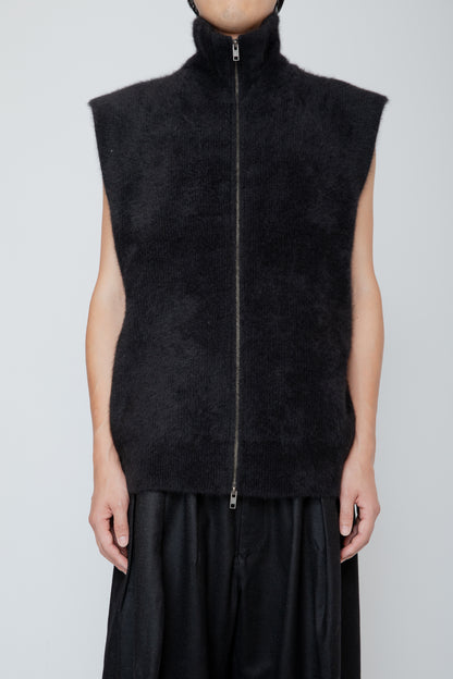 FOX CASHMERE ZIP-UP VEST / BLACK