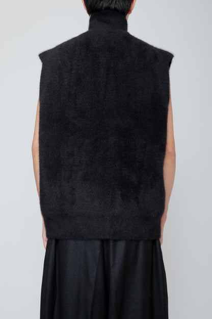 FOX CASHMERE ZIP-UP VEST / BLACK
