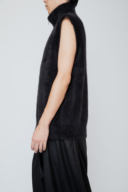 FOX CASHMERE ZIP-UP VEST / BLACK