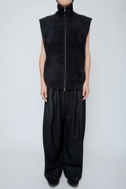 FOX CASHMERE ZIP-UP VEST / BLACK