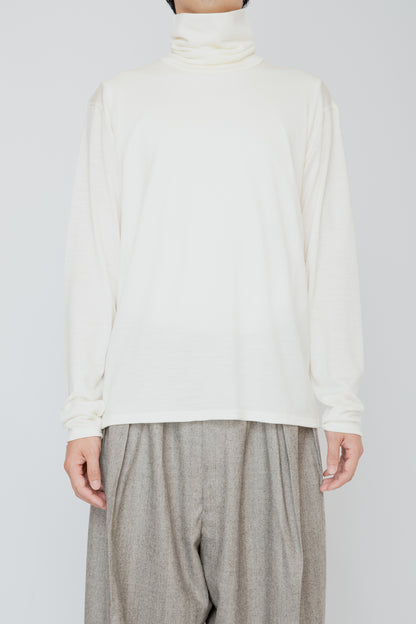 WASHABLE-WOOL HIGH NECK SHIRT / OFF WHITE