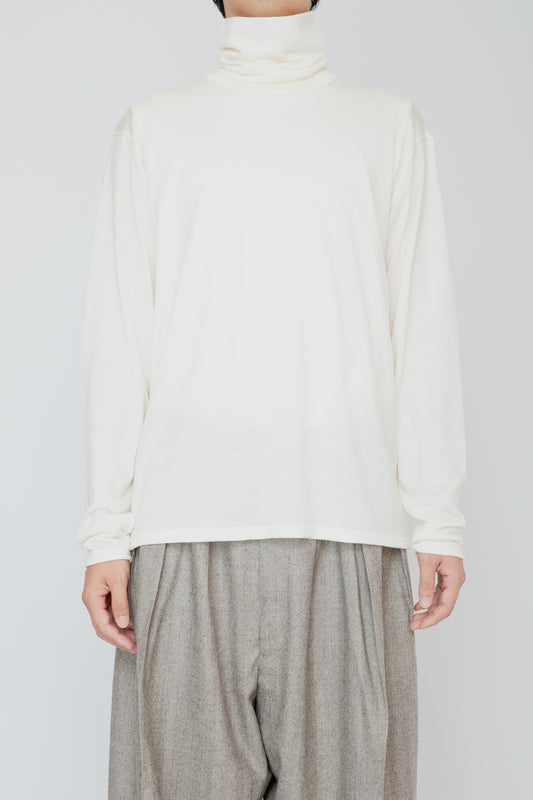 WASHABLE-WOOL HIGH NECK SHIRT / OFF WHITE