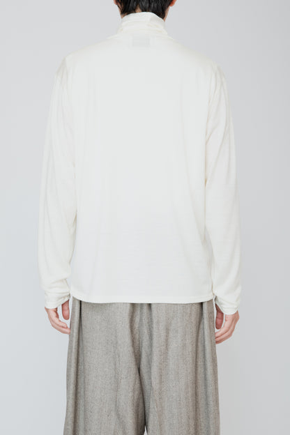 WASHABLE-WOOL HIGH NECK SHIRT / OFF WHITE
