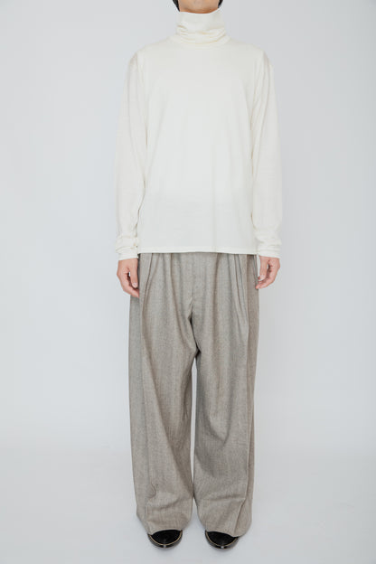 WASHABLE-WOOL HIGH NECK SHIRT / OFF WHITE