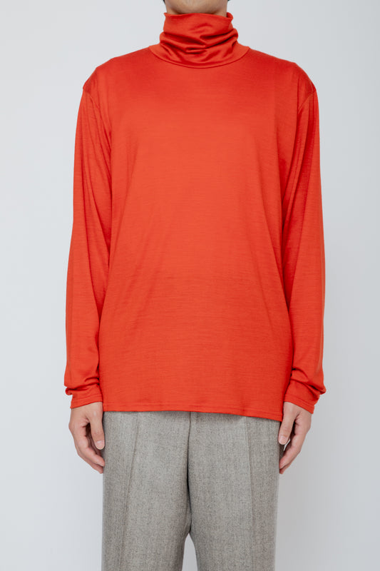 WASHABLE-WOOL HIGH NECK SHIRT / ORANGE