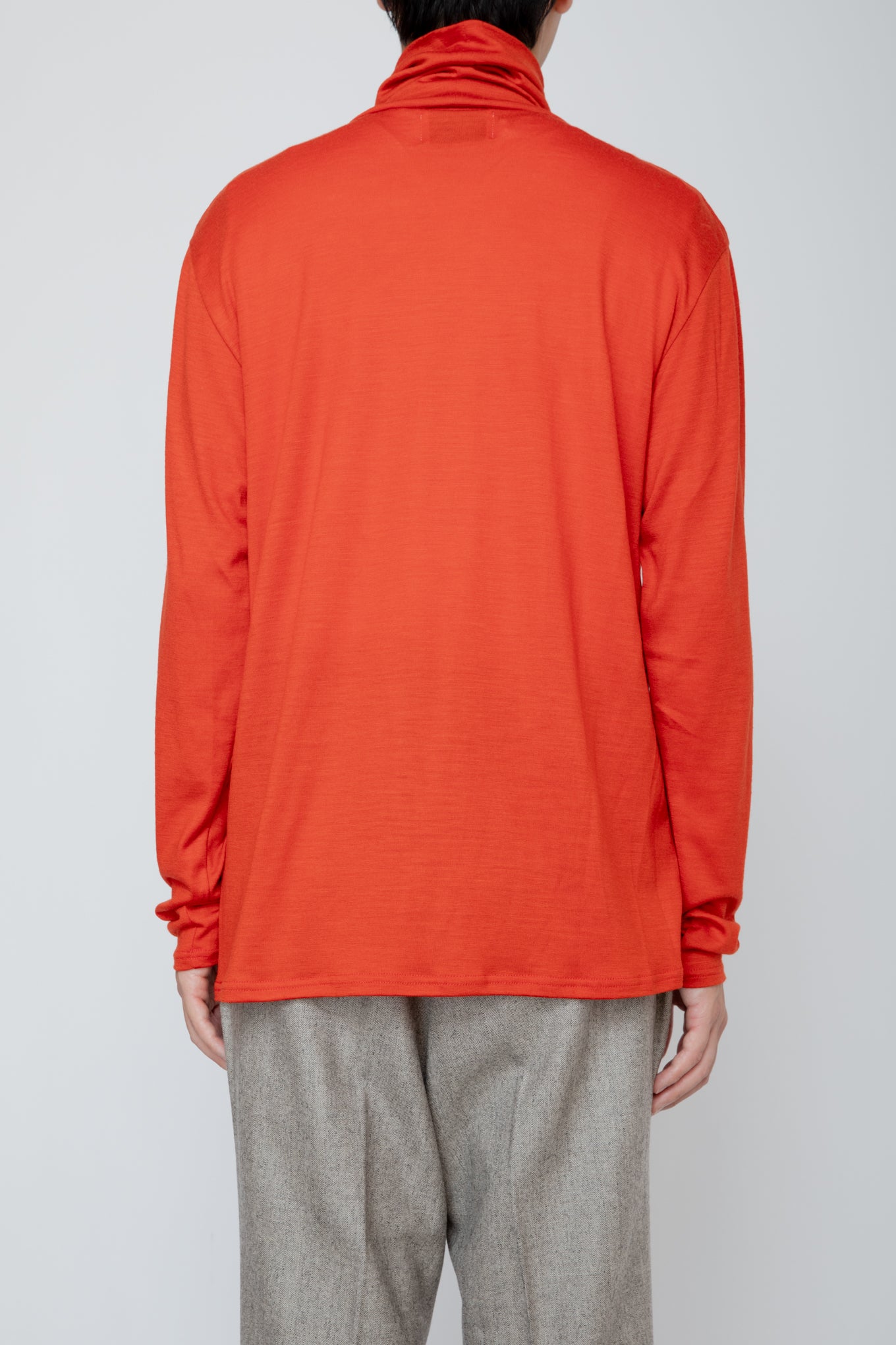 WASHABLE-WOOL HIGH NECK SHIRT / ORANGE