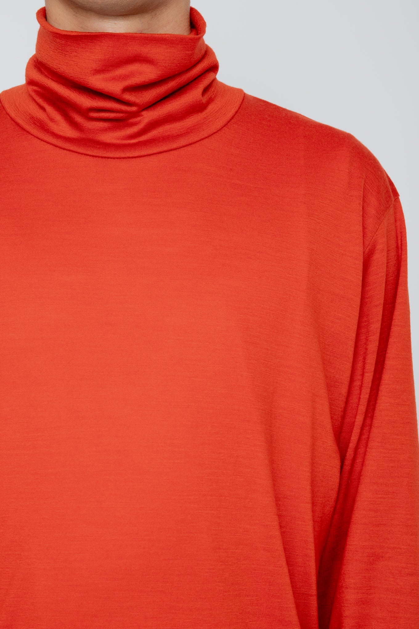 WASHABLE-WOOL HIGH NECK SHIRT / ORANGE