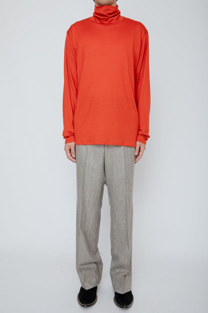 WASHABLE-WOOL HIGH NECK SHIRT / ORANGE