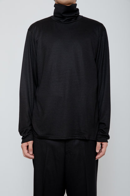 WASHABLE-WOOL HIGH NECK SHIRT / BLACK