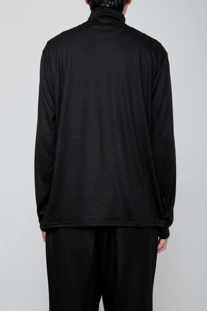 WASHABLE-WOOL HIGH NECK SHIRT / BLACK