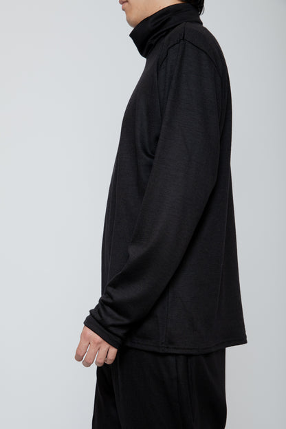 WASHABLE-WOOL HIGH NECK SHIRT / BLACK