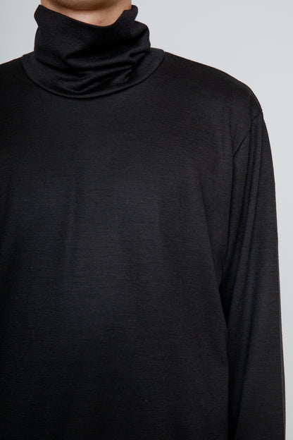 WASHABLE-WOOL HIGH NECK SHIRT / BLACK