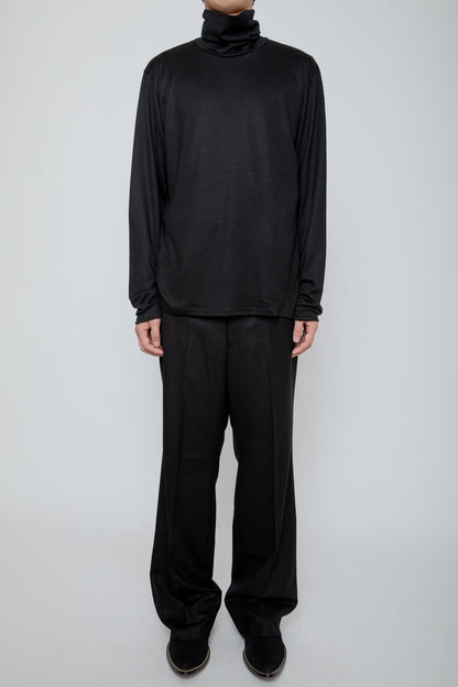 WASHABLE-WOOL HIGH NECK SHIRT / BLACK