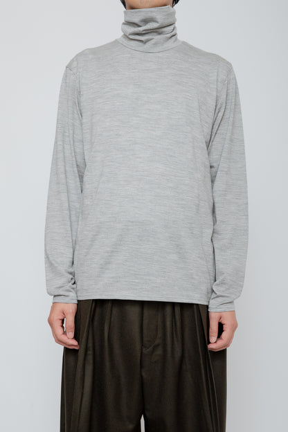 WASHABLE-WOOL HIGH NECK SHIRT / TOP GRAY