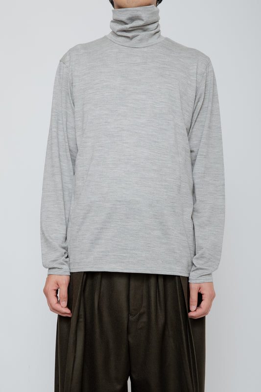 WASHABLE-WOOL HIGH NECK SHIRT / TOP GRAY