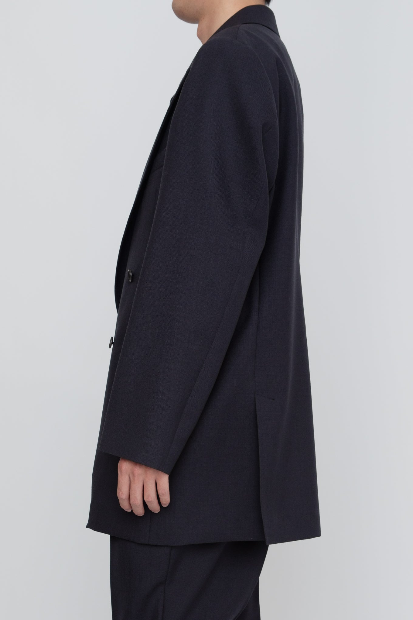 DOUBLE BREASTED LONG JACKET / NAVY