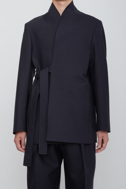 SHAWL COLLAR BELTED JACKET / NAVY