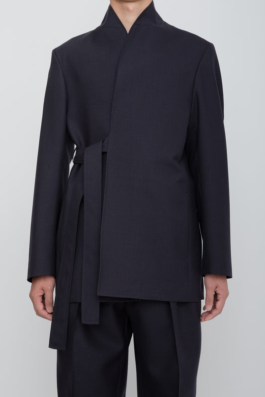 SHAWL COLLAR BELTED JACKET / NAVY