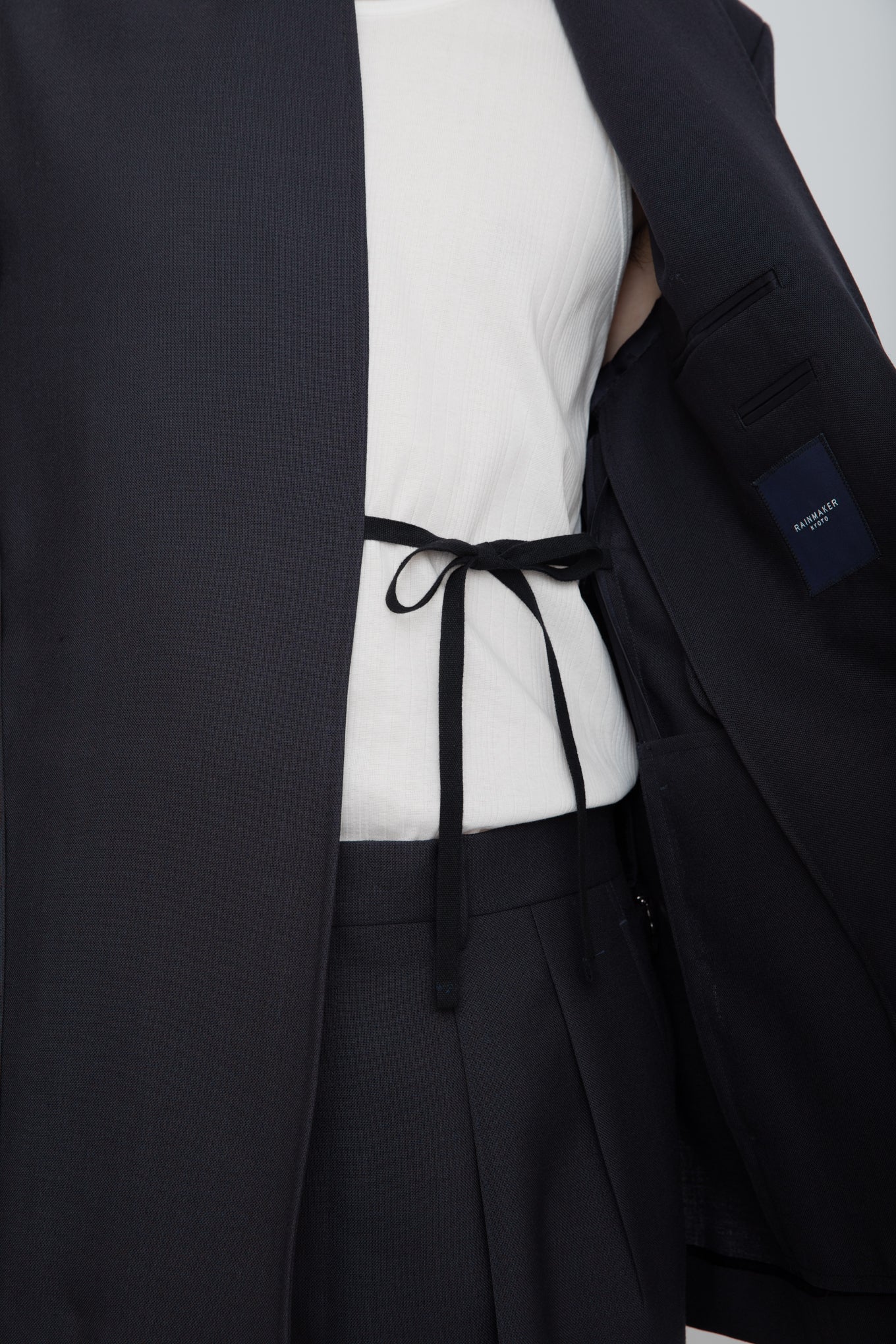 SHAWL COLLAR BELTED JACKET / NAVY – RAINMAKER KYOTO