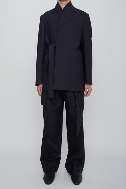 SHAWL COLLAR BELTED JACKET / NAVY