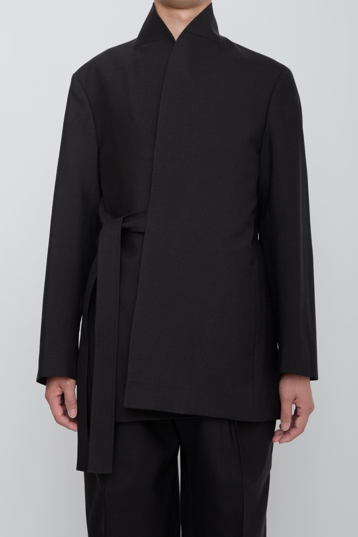 SHAWL COLLAR BELTED JACKET / BLACK