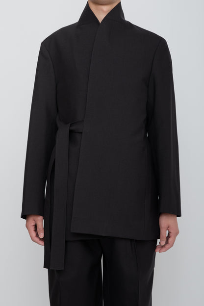SHAWL COLLAR BELTED JACKET / BLACK