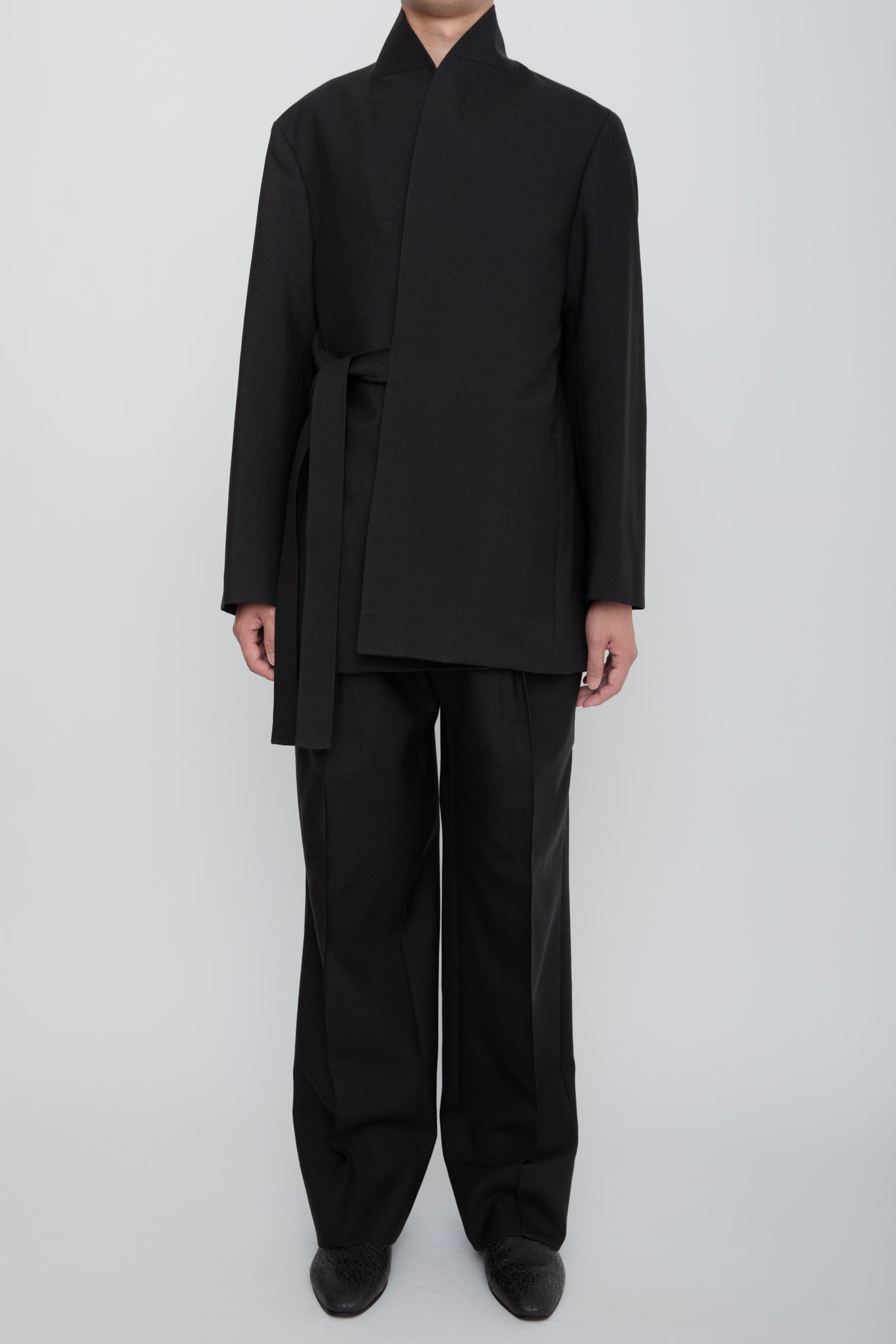 SHAWL COLLAR BELTED JACKET / BLACK