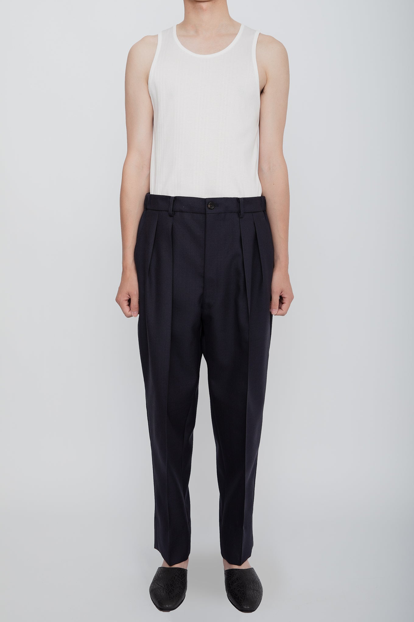 SHIRRING TROUSERS / NAVY – RAINMAKER KYOTO