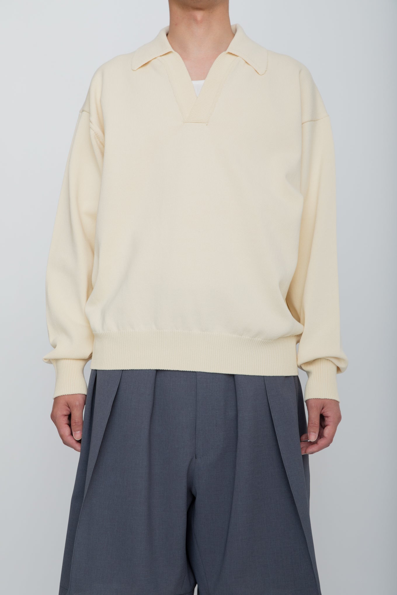 HEAVY KNIT POLO SWEATER / IVORY