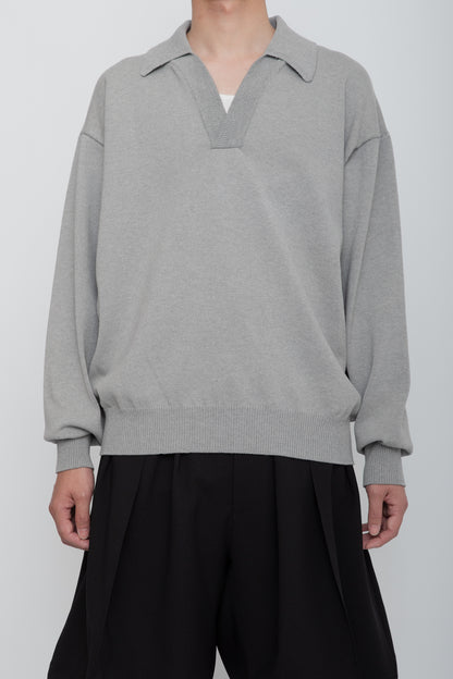 HEAVY KNIT POLO SWEATER / TOP GRAY