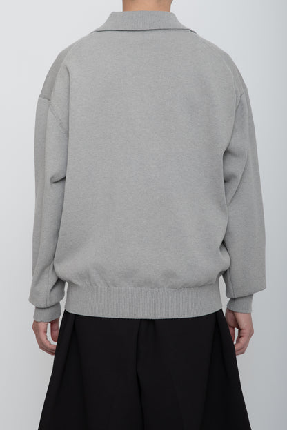 HEAVY KNIT POLO SWEATER / TOP GRAY