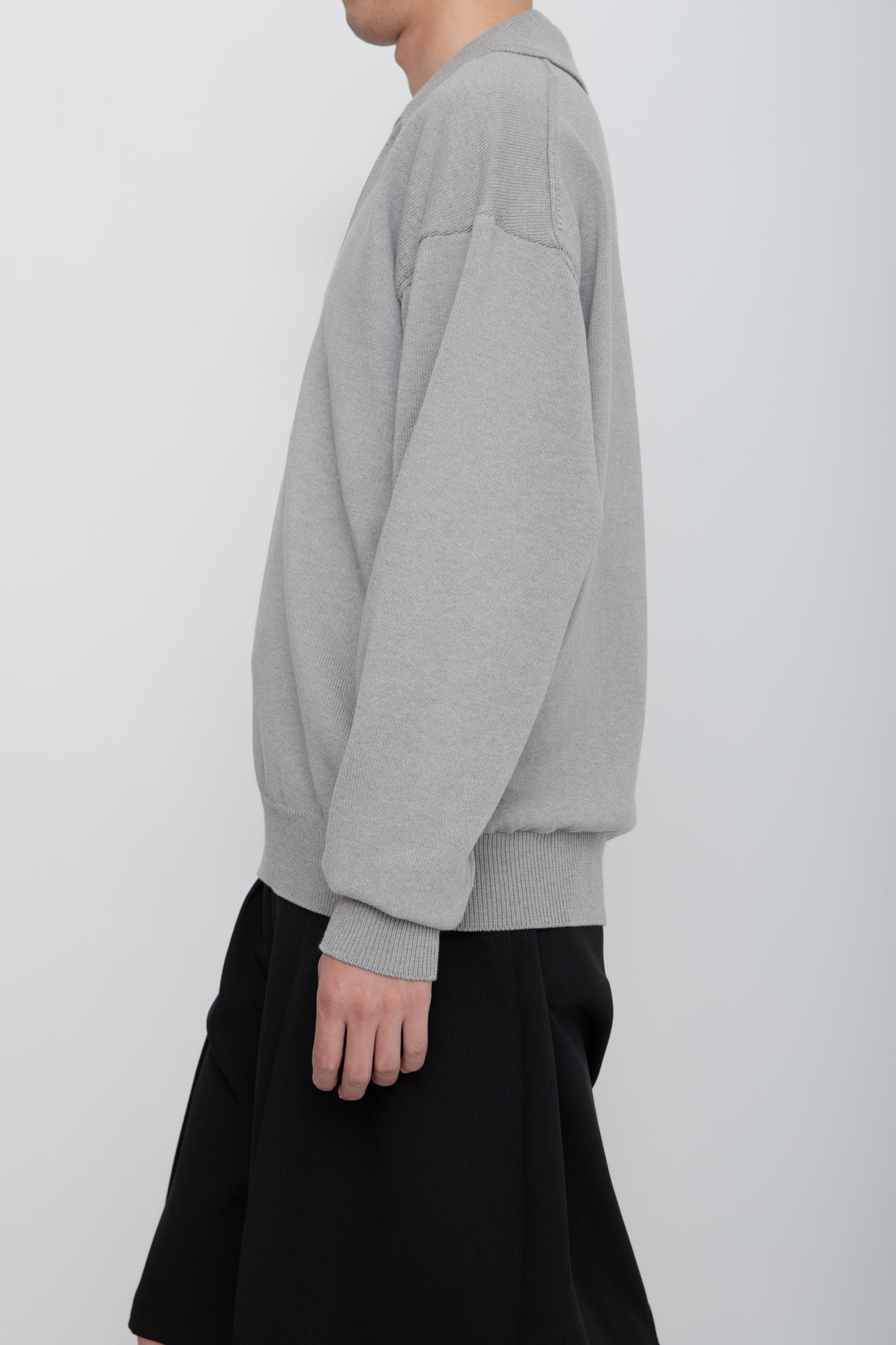 HEAVY KNIT POLO SWEATER / TOP GRAY