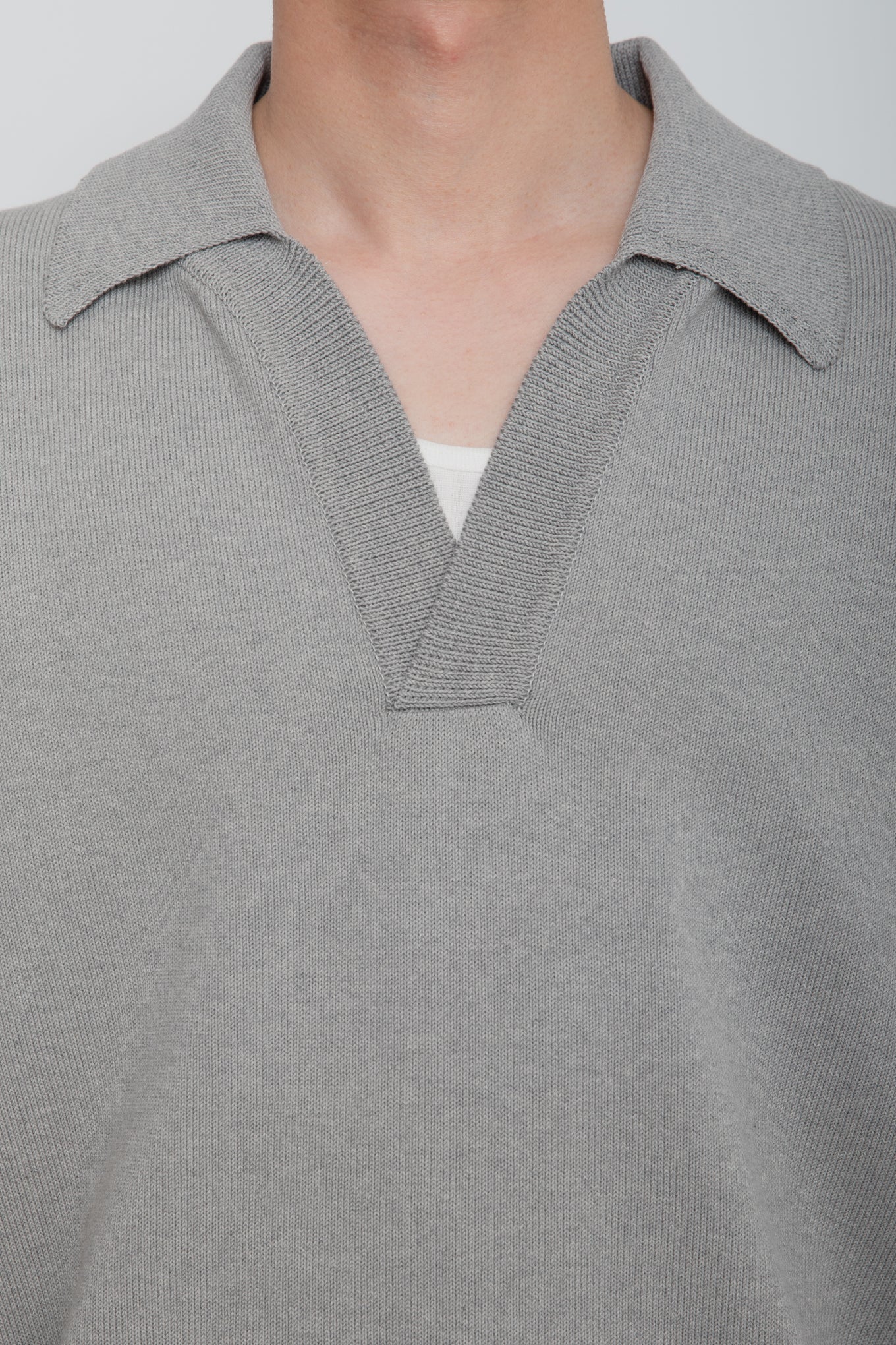 HEAVY KNIT POLO SWEATER / TOP GRAY