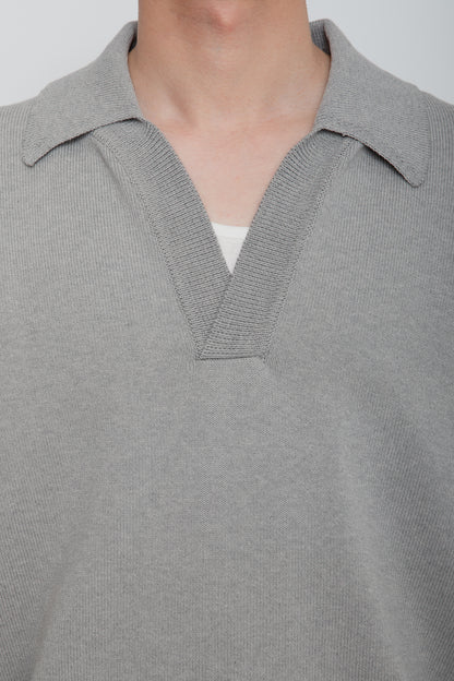 HEAVY KNIT POLO SWEATER / TOP GRAY