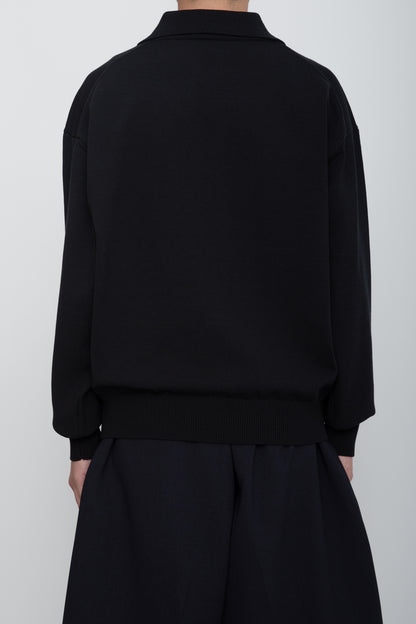HEAVY KNIT POLO SWEATER / BLACK