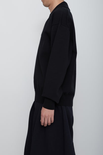 HEAVY KNIT POLO SWEATER / BLACK