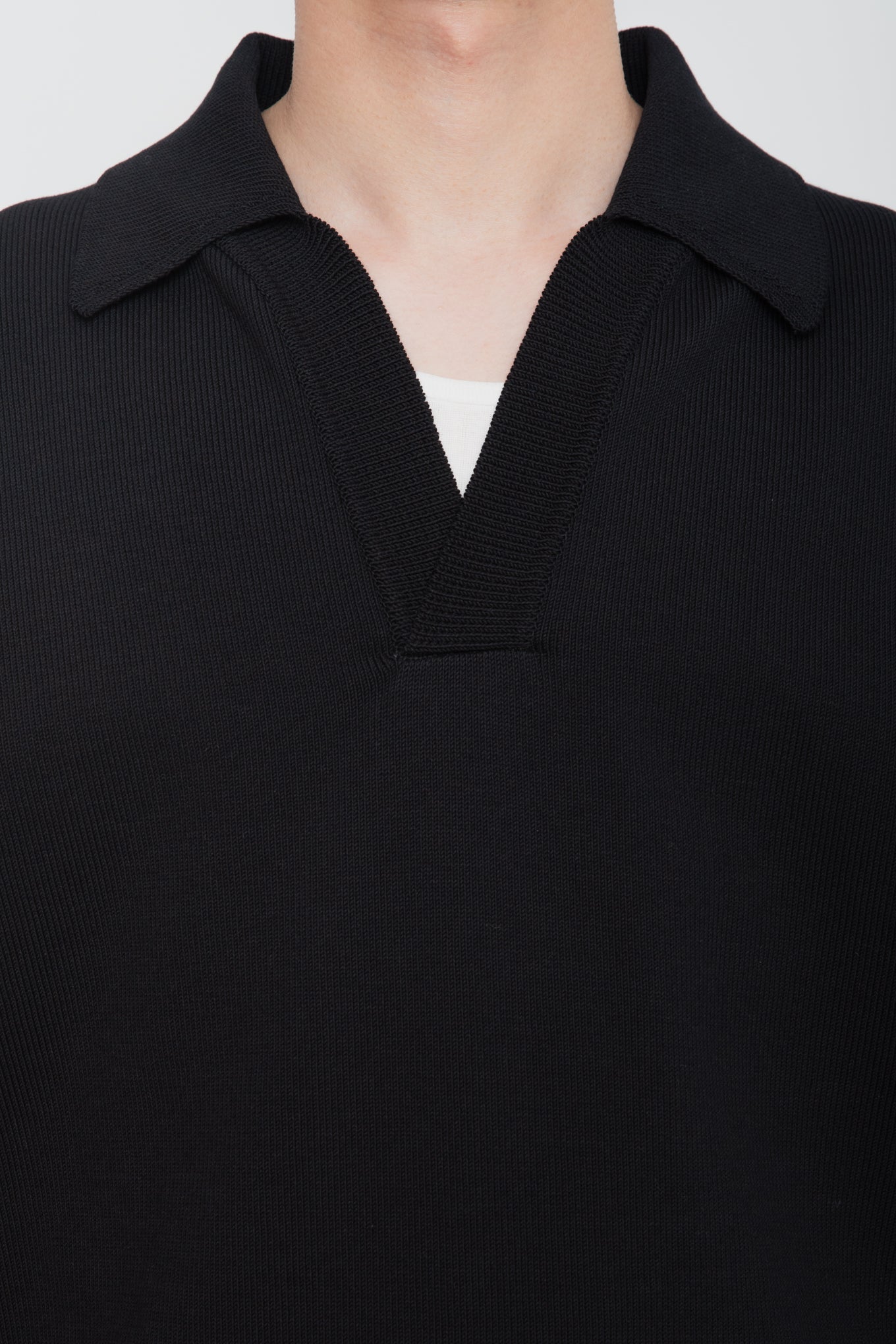 HEAVY KNIT POLO SWEATER / BLACK