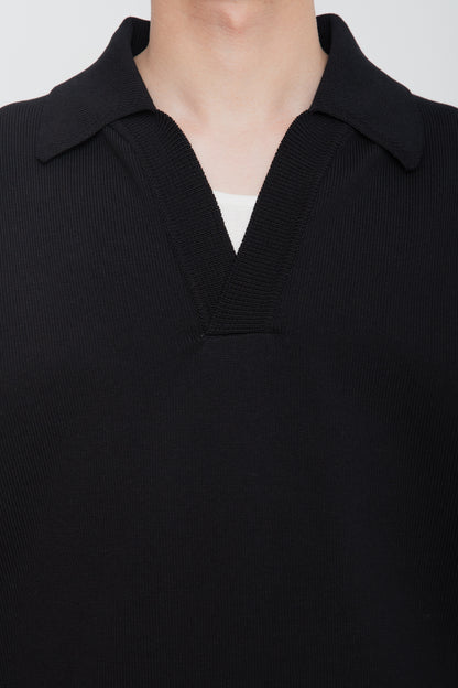 HEAVY KNIT POLO SWEATER / BLACK