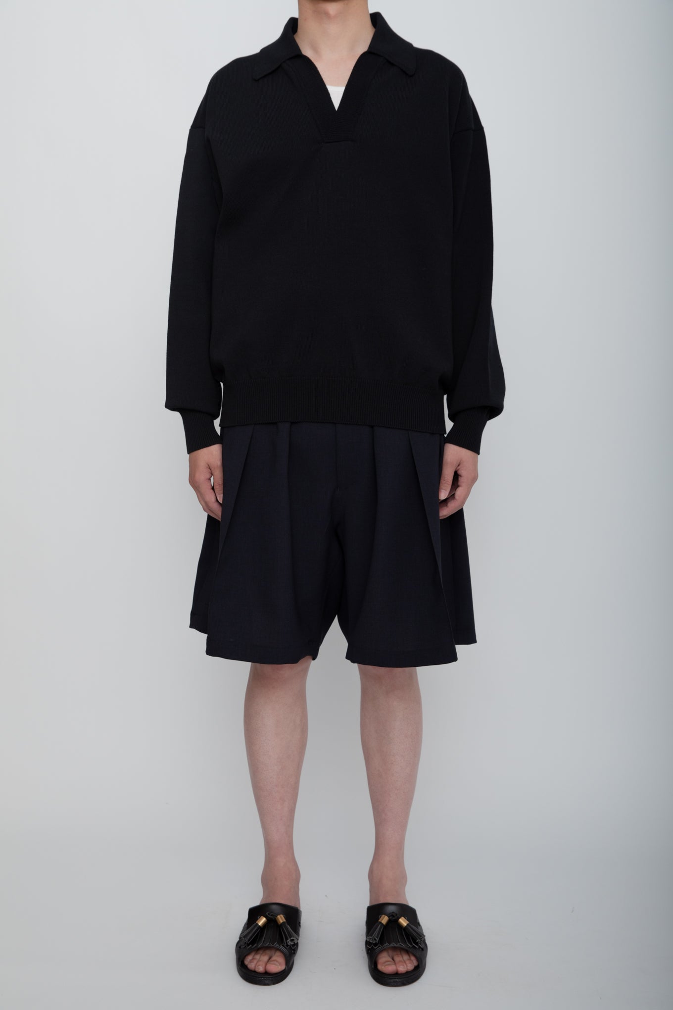 HEAVY KNIT POLO SWEATER / BLACK – RAINMAKER KYOTO