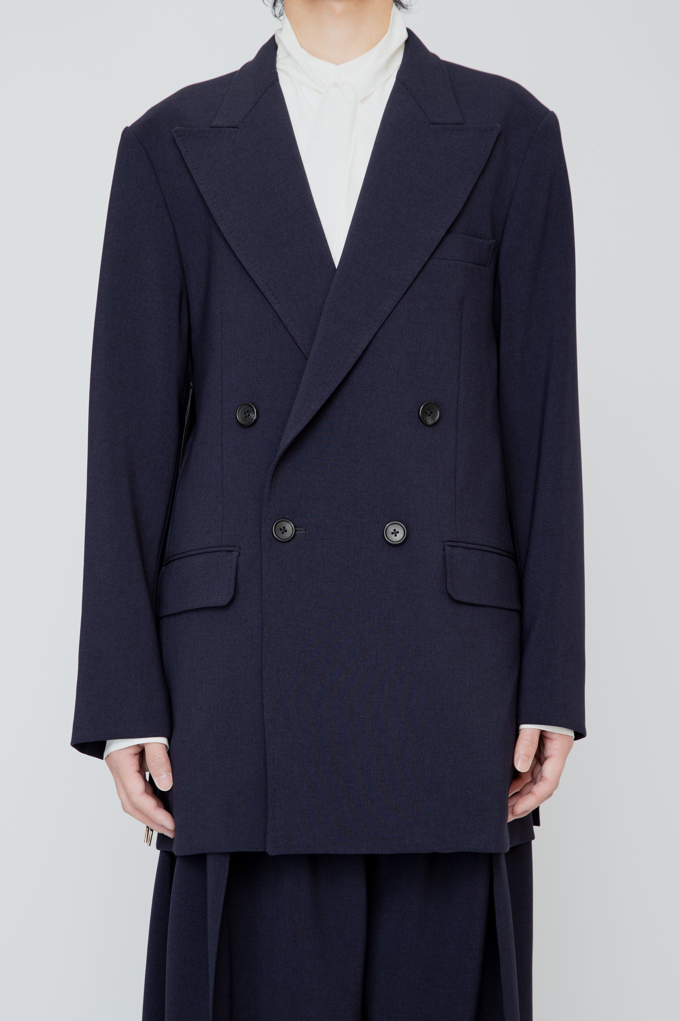 DOUBLE BREASTED LONG JACKET / NAVY