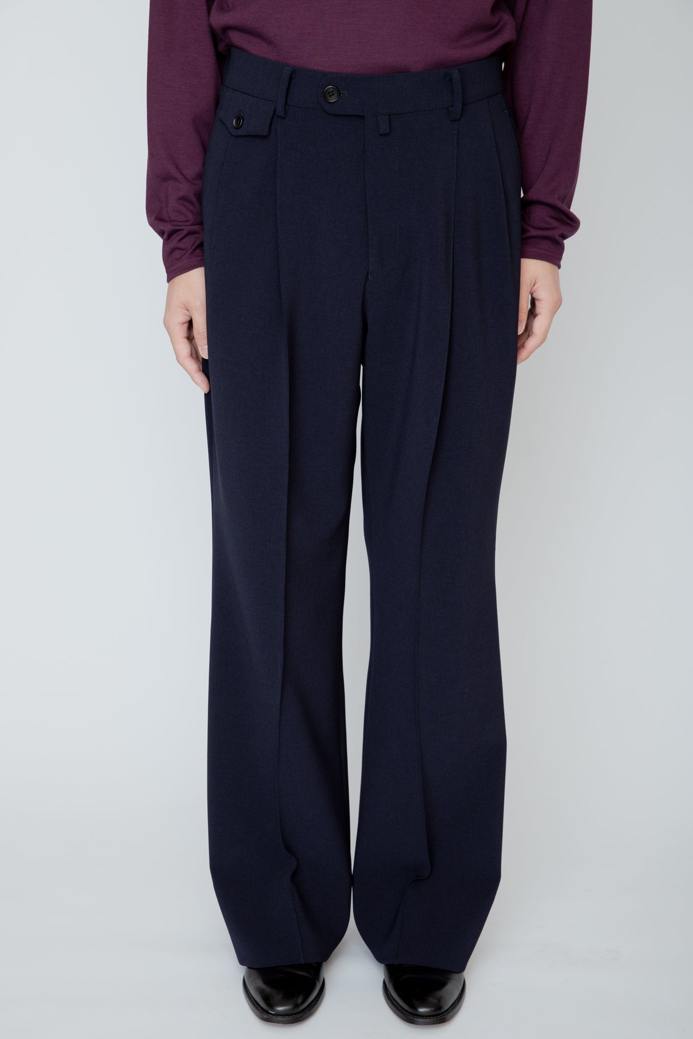 WIDE SEMI-FLARED TROUSERS / NAVY