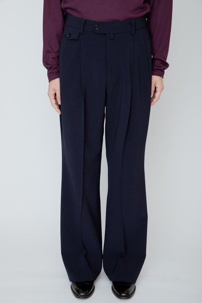 WIDE SEMI-FLARED TROUSERS / NAVY