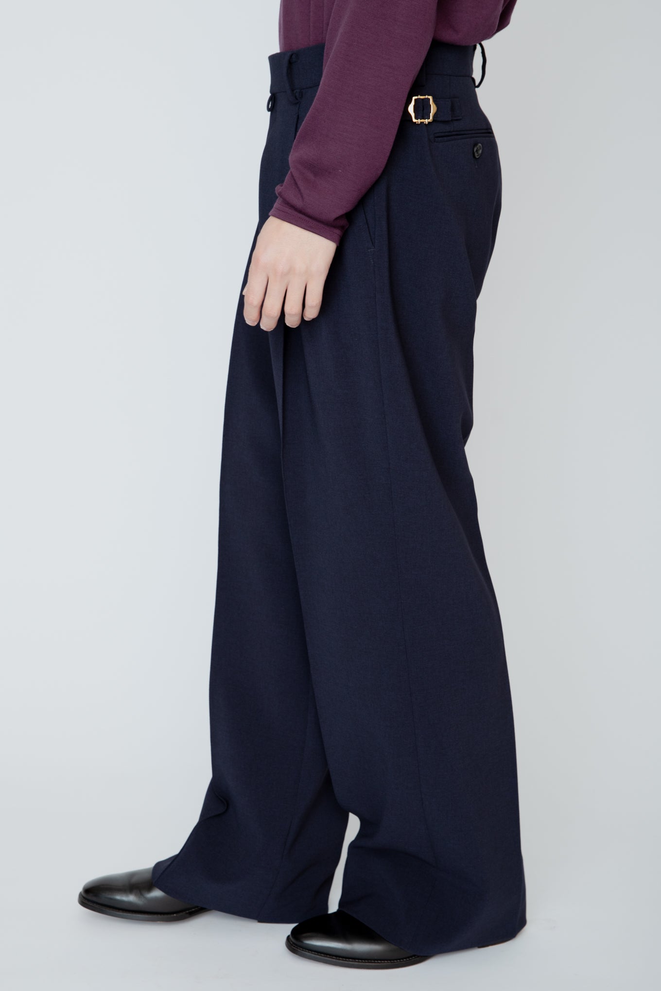 WIDE SEMI-FLARED TROUSERS / NAVY