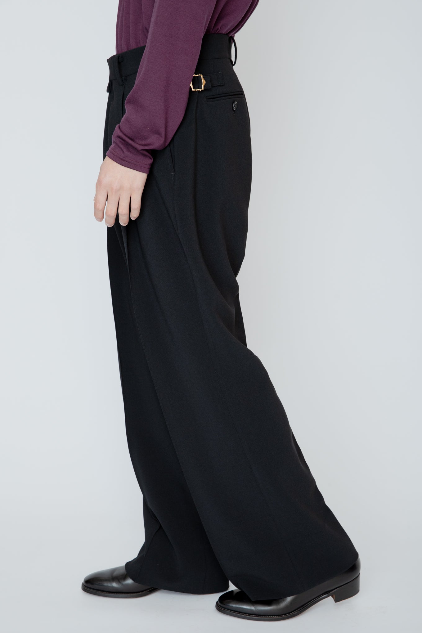WIDE SEMI-FLARED TROUSERS / BLACK