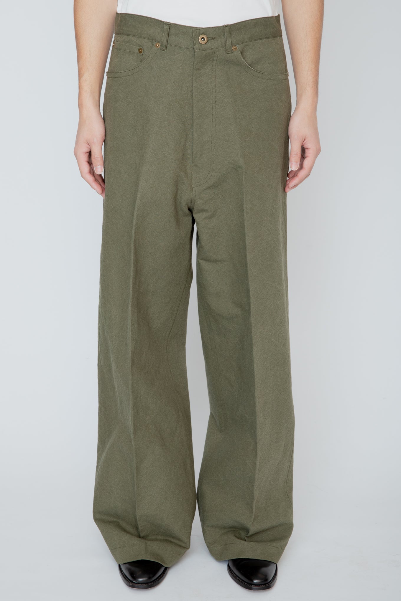 WIDE SEMI-FLARED 5-POCKET PANTS / OLIVE